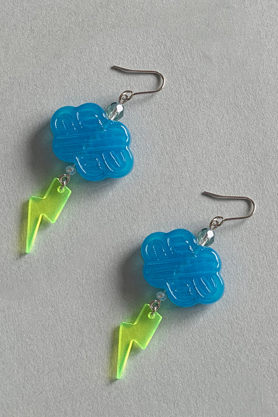 Come Rain or Shine Earrings Blue and Neon Yellow